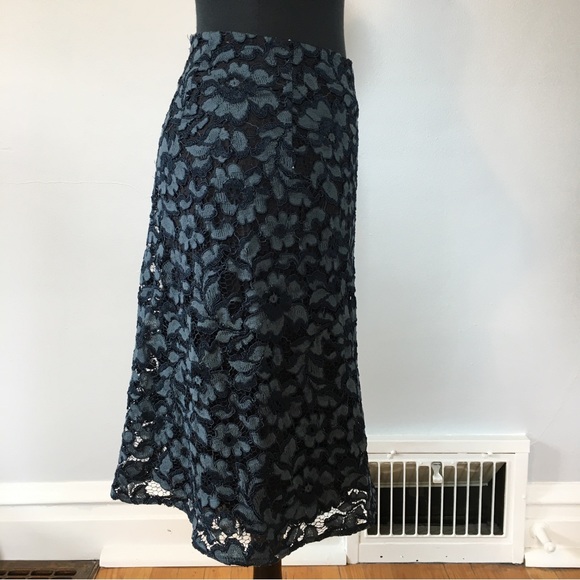 Zara Blue Floral Lace A-Line Skirt, S - Picture 3 of 11